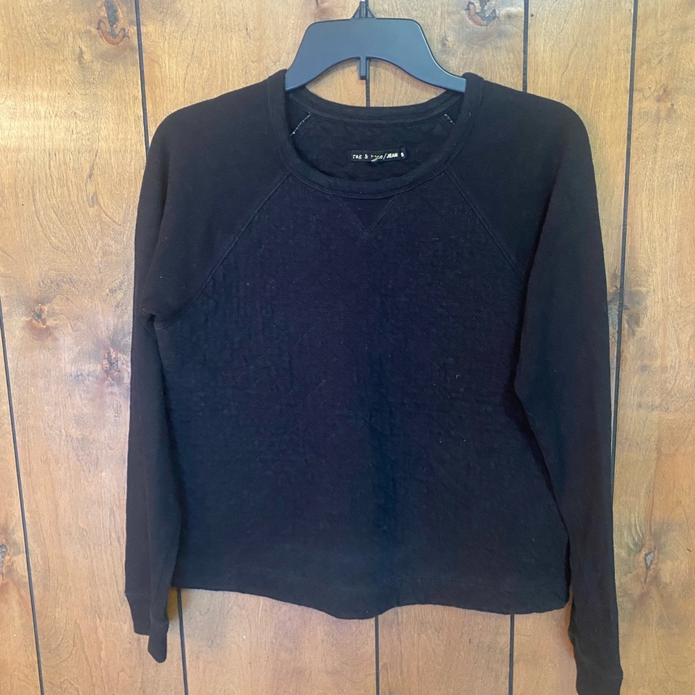 rag & bone Black Quilted Crewneck Sweatshirt